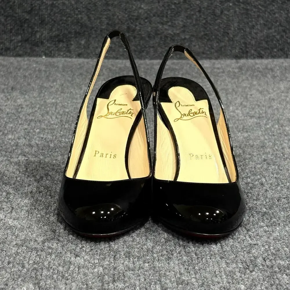Christian Louboutin Shoes Womens 6 EU 36 Black Fifi Patent Slingback Heels Italy